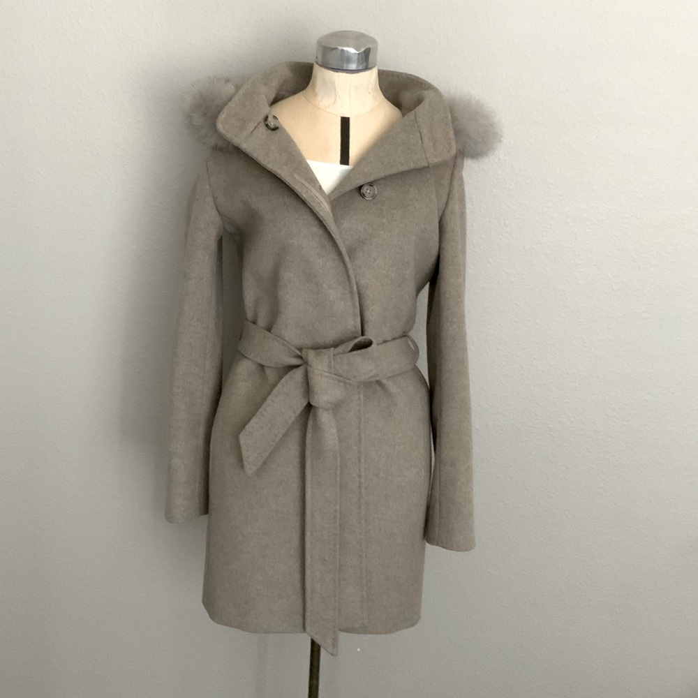 Cashmere & Wool Coat with Fox Fur Trimmed Hood